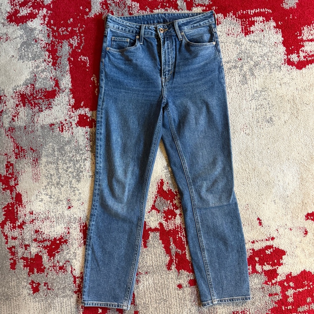 H&M Women's High Waisted Straight Leg Blue Jeans